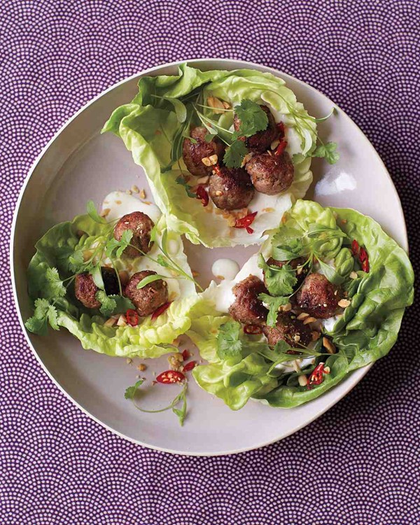 Mini Asian meatballs in lettuce cups