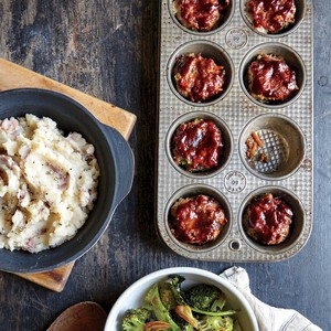 Mini BBQ meat loaves with smashed blue cheese potatoes