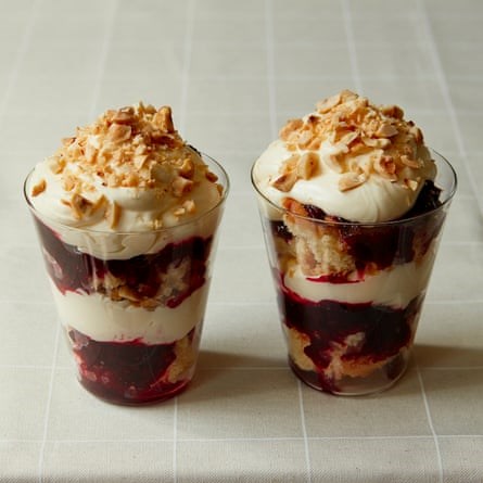 Mini blackberry and hazelnut trifles