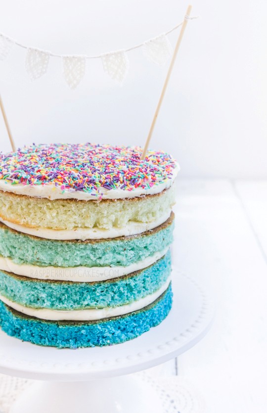 Mini blue ombre cake with sprinkles