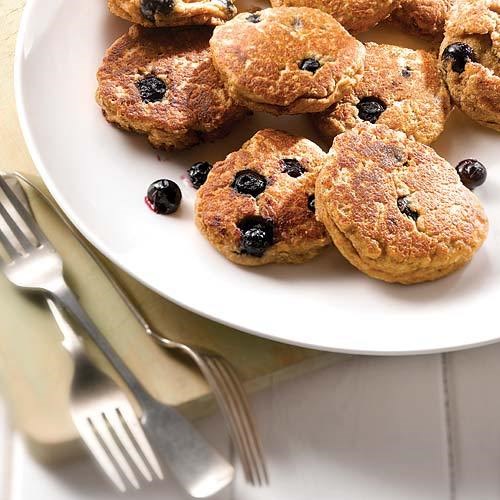 Mini blueberry buckwheat ricotta dessert pancakes