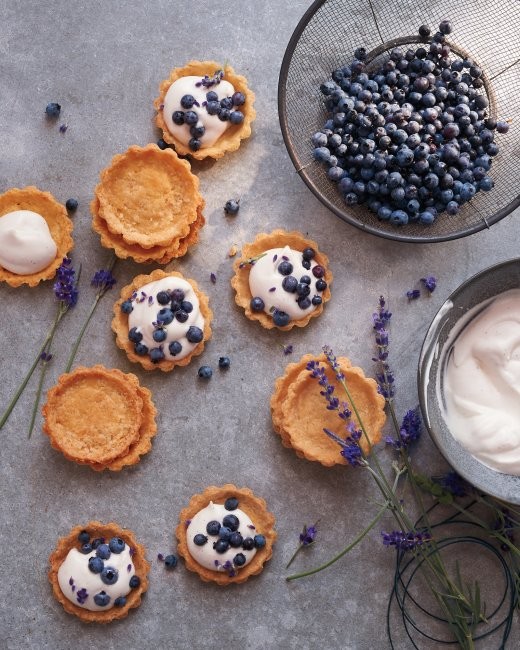 Mini-blueberry-lavender cornmeal cream tarts