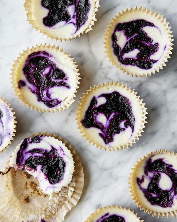 Mini blueberry swirl cheesecakes