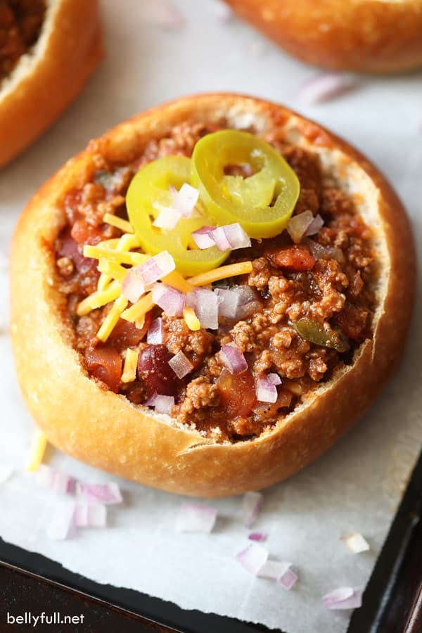 Mini bread bowl chili