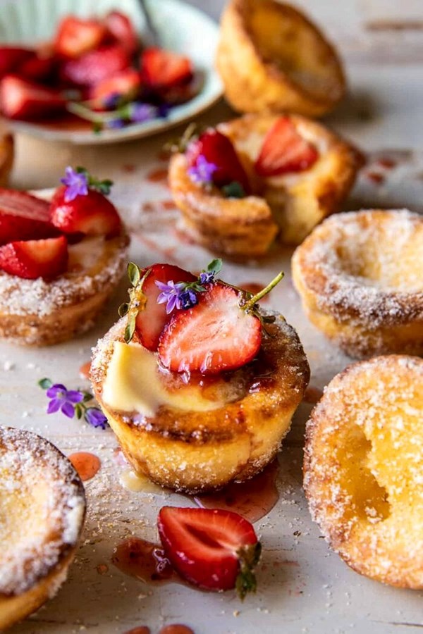 Mini brown butter popovers with jammy strawberries