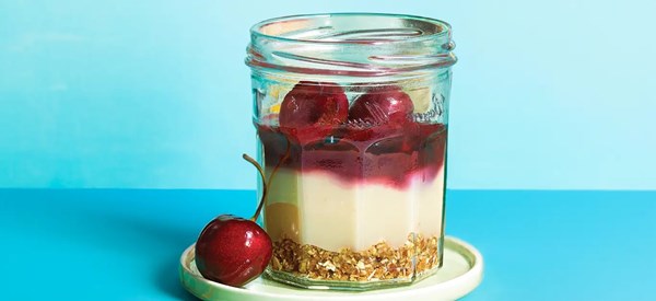 Mini cherry panna cotta trifles 