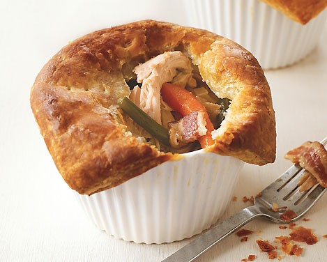 Mini chicken pot pies with bacon and marjoram