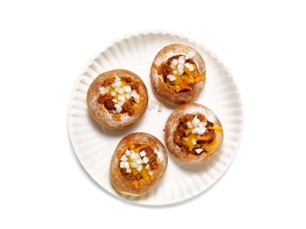 Mini chili dog bread bowls