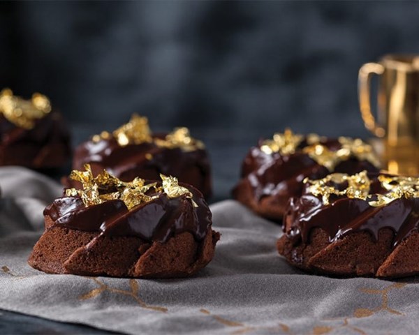 Mini chocolate bundt cakes with chocolate glaze