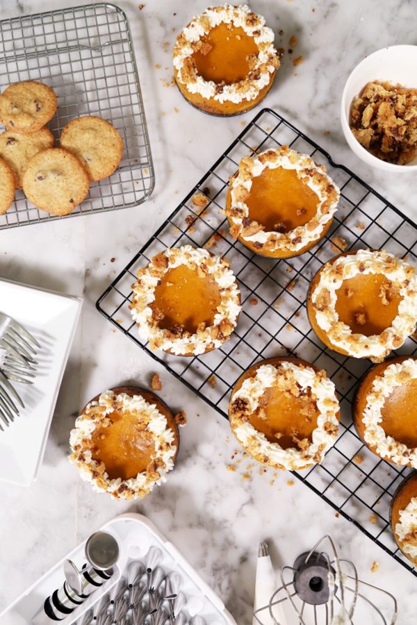 Mini chocolate chip cookie pumpkin cheesecake