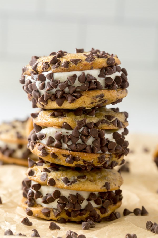 Mini chocolate chip ice cream sandwiches