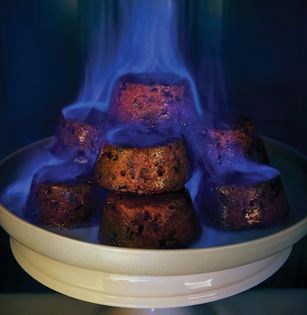 Mini Christmas puddings with brandy crème fraîche
