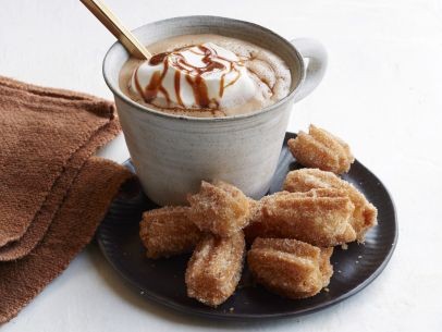 Mini churros with dulce de leche hot chocolate