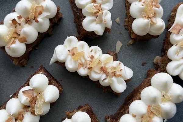 Mini coconut carrot cakes with candied ginger