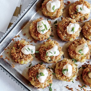 Mini crab cakes with pickled celery