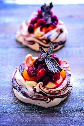 Mini cranberry, orange and chocolate Pavlovas