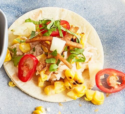 Mini jackfruit tacos with charred sweetcorn & gochujang mayo