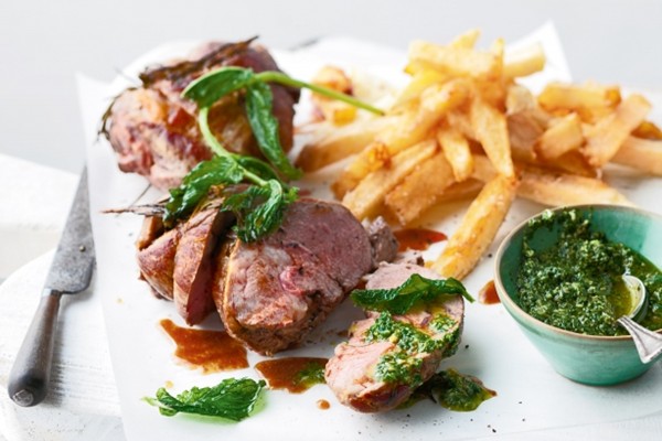 Mini lamb roasts with Italian-style mint sauce