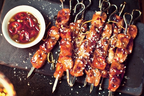 Mini lemon, ginger & honey chicken skewers