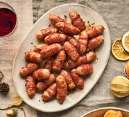 Mini maple & mustard pigs in blankets
