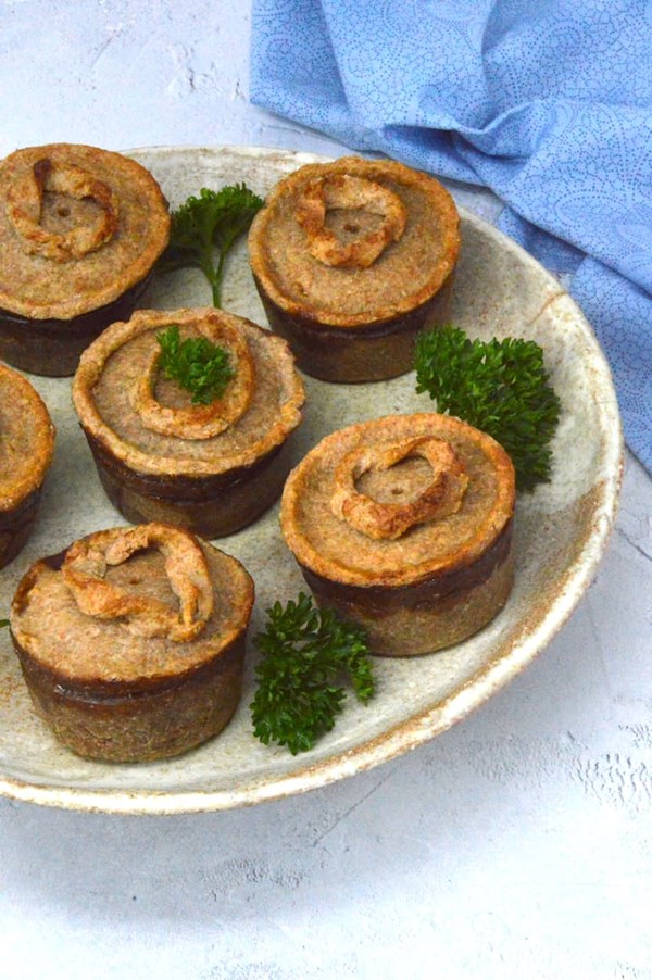 Mini mushroom pies with hot water crust pastry