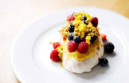 Mini Pavlova with lime curd and fresh fruit