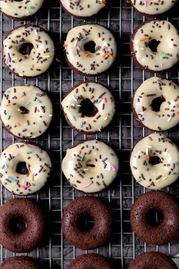 Mini peanut butter and chocolate baked donuts