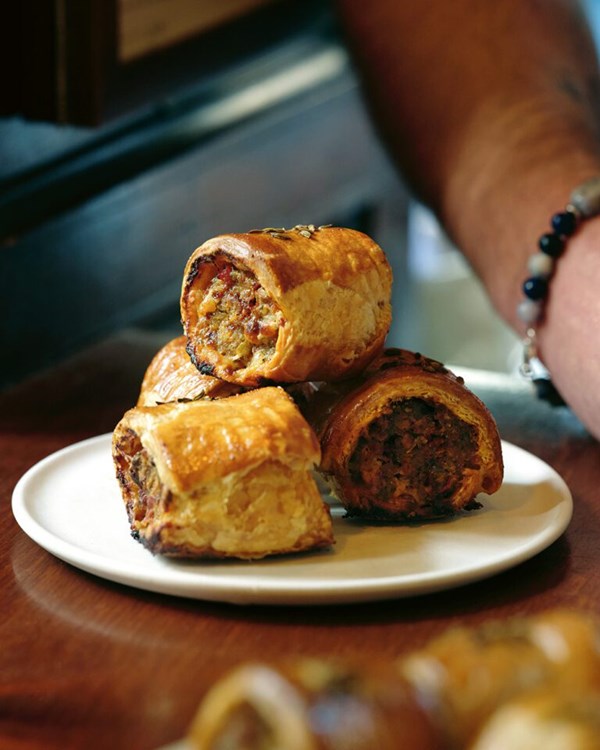 Mini pork sausage rolls with ‘nduja