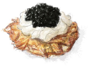 Mini potato rosti with caviar and sour cream