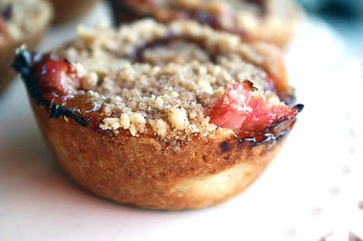 Mini raspberry and rhubarb crumble tarts