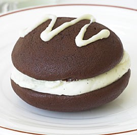 Mini red velvet whoopie pies with marshmallow filling