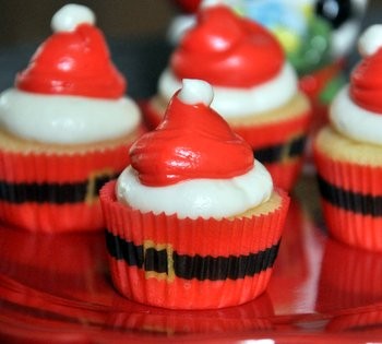 Mini santa hat cupcakes