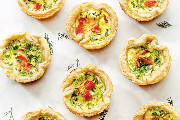 Mini smoked salmon dill quiches