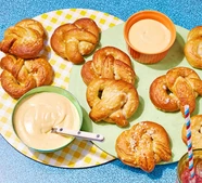 Mini soft pretzels with cheese dip