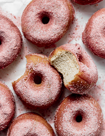 Mini strawberry and cardamom donuts