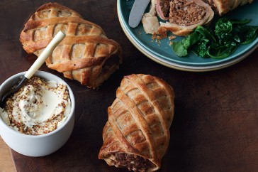 Mini Wellingtons with mustard creme fraiche