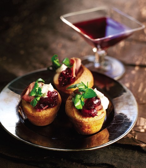 Mini Yorkshire puds with smoked venison and watercress