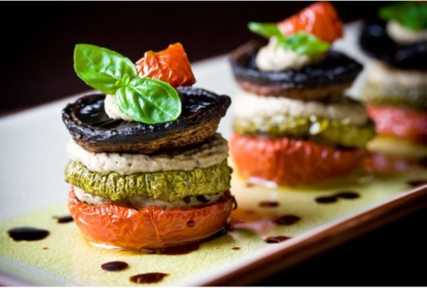 Miniature Napoleons with eggplant crème