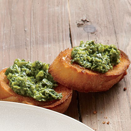 Mint and pea pesto on toasted baguette