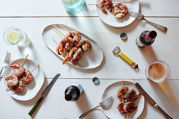 Mint and prosciutto grilled shrimp