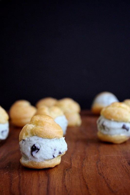 Mint chocolate chip profiteroles