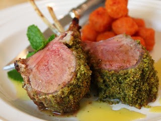 Mint-crusted rack of lamb with honey vinaigrette