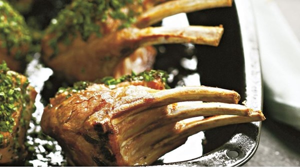 Mint-crusted roast rack of lamb