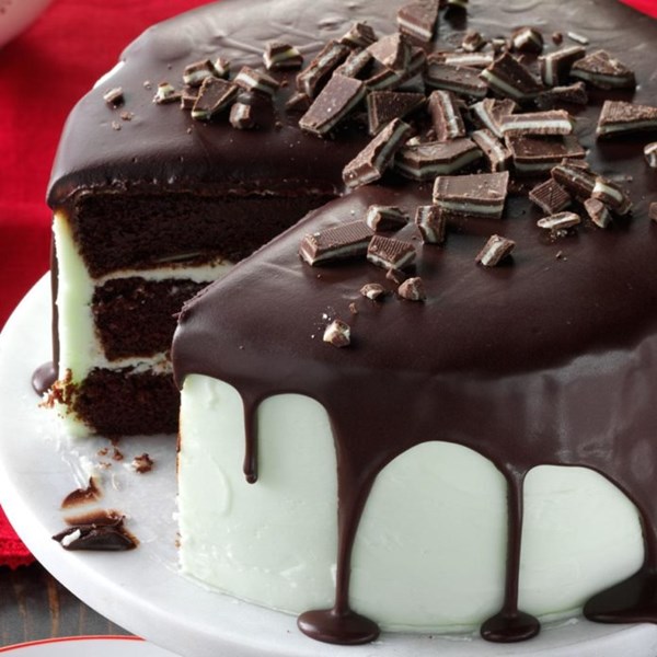 Mint-frosted chocolate cake