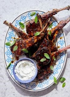 Minted baby lamb chops with pomegranate glaze