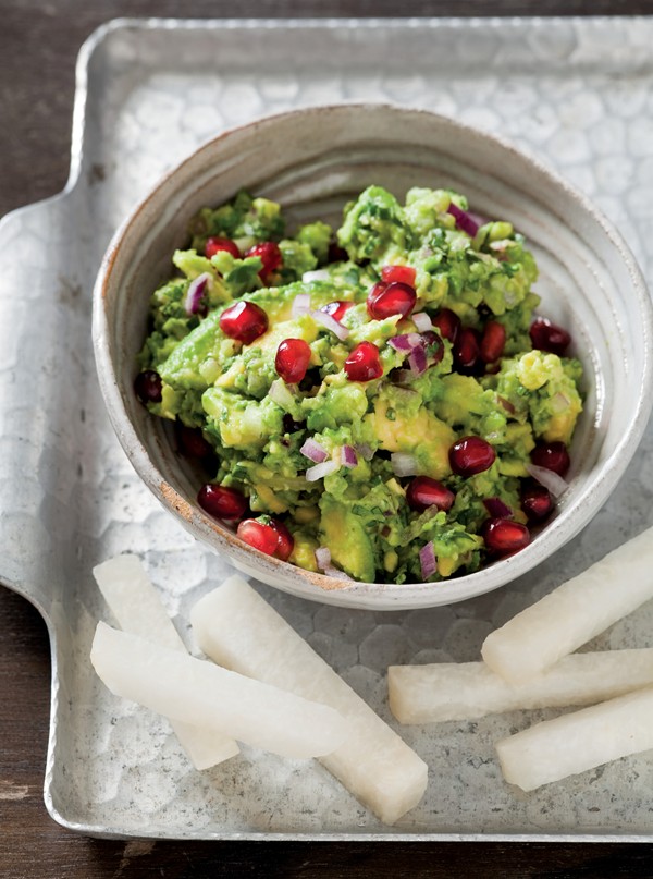 Minted guacamole with pomegranate seeds