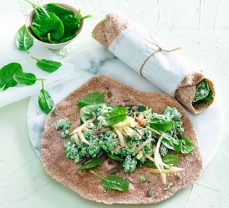Minted pea, goat's cheese & spinach wraps