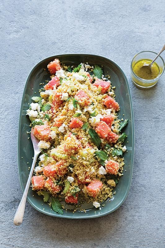 Minted summer couscous with watermelon and feta