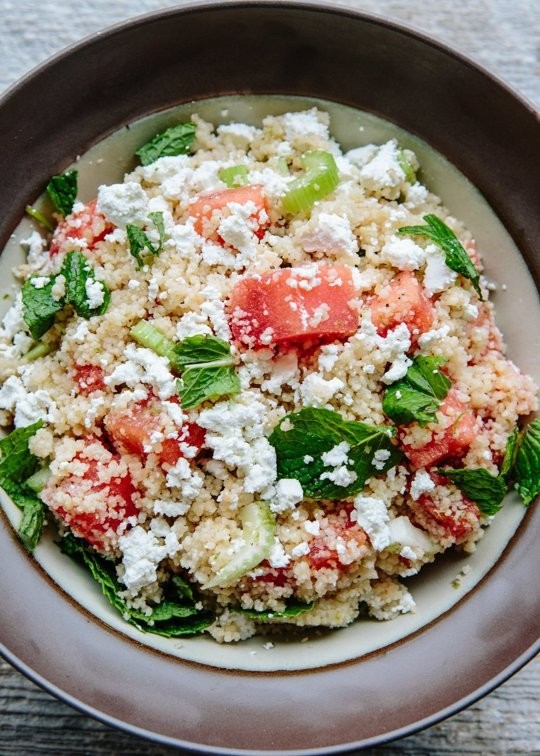 Minted summer couscous with watermelon and feta