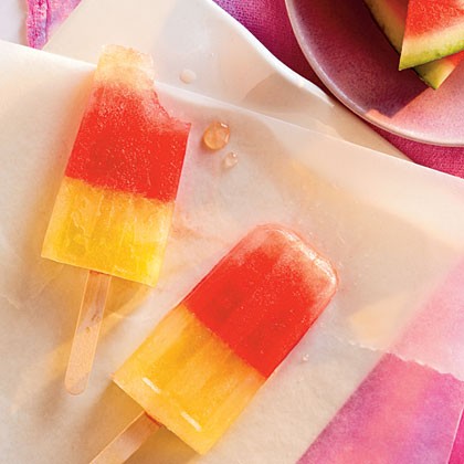 Minted watermelon and lemon ice pops